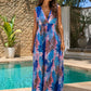 Robe longue col v LINA [ Rose / Bleu ] Eylim Boutique