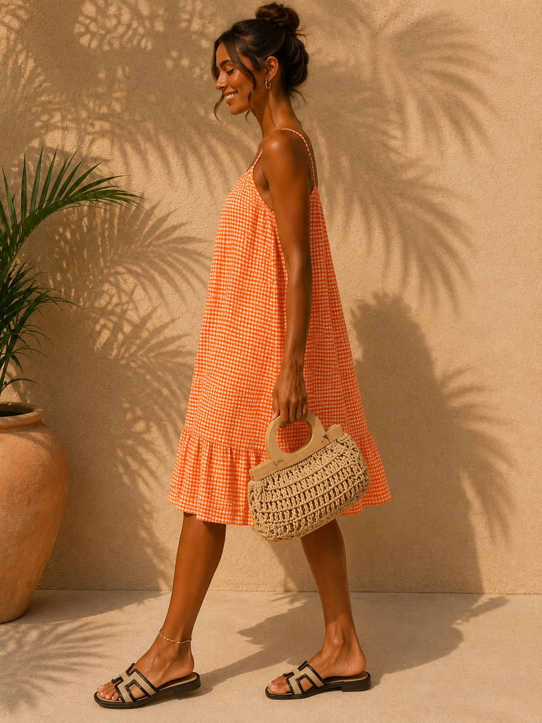 Robe vichy GAËLLE [ Orange ] Eylim Boutique