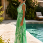 Robe longue col v LINA [ Vert ] Eylim Boutique