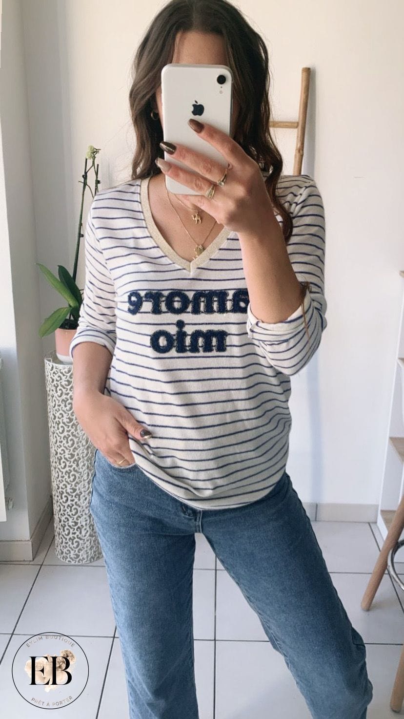 T-shirt AMORE MIO [ Bleu marine ]