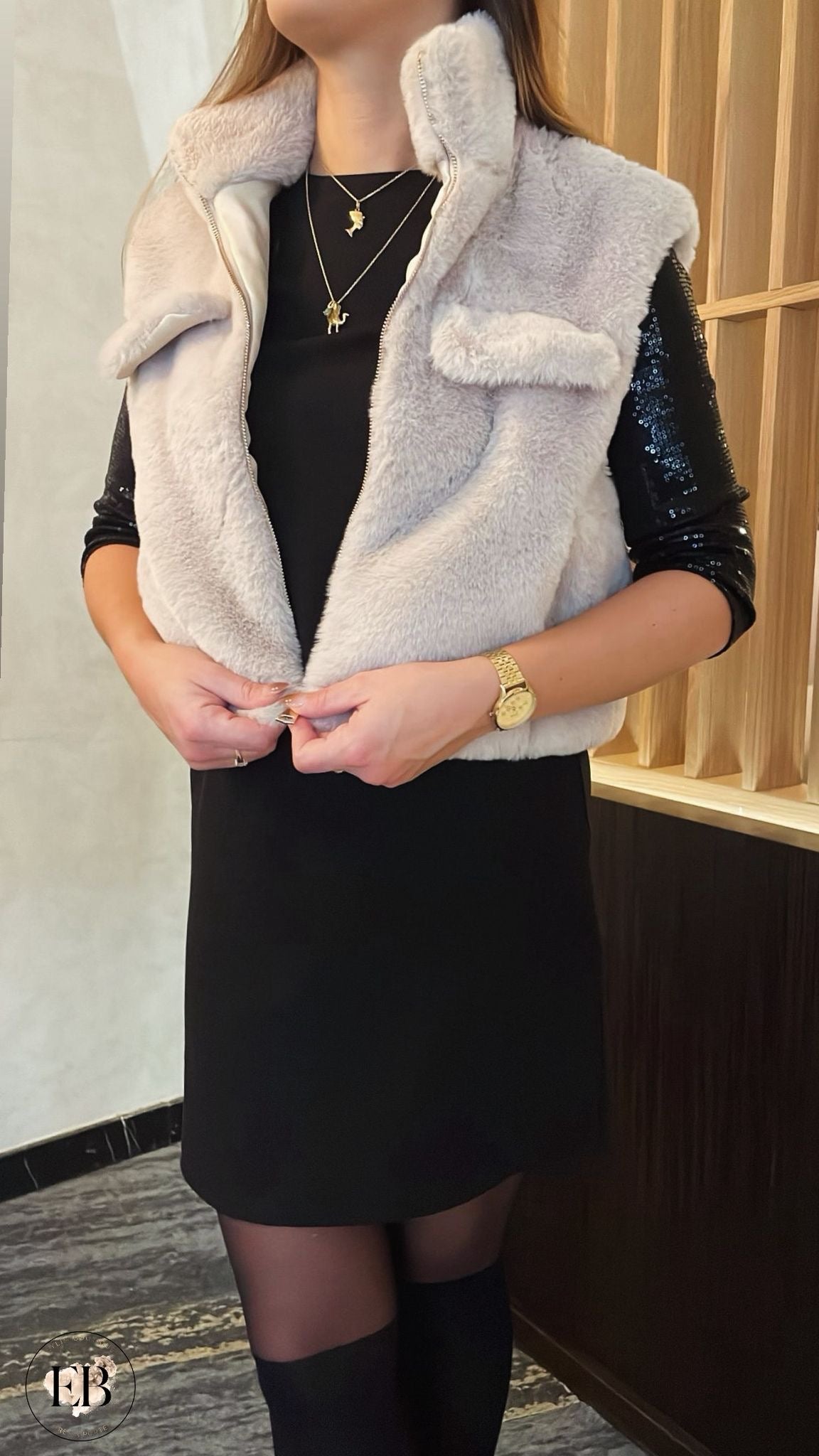 Gilet sans manches fourrure [ Beige ] Eylim Boutique