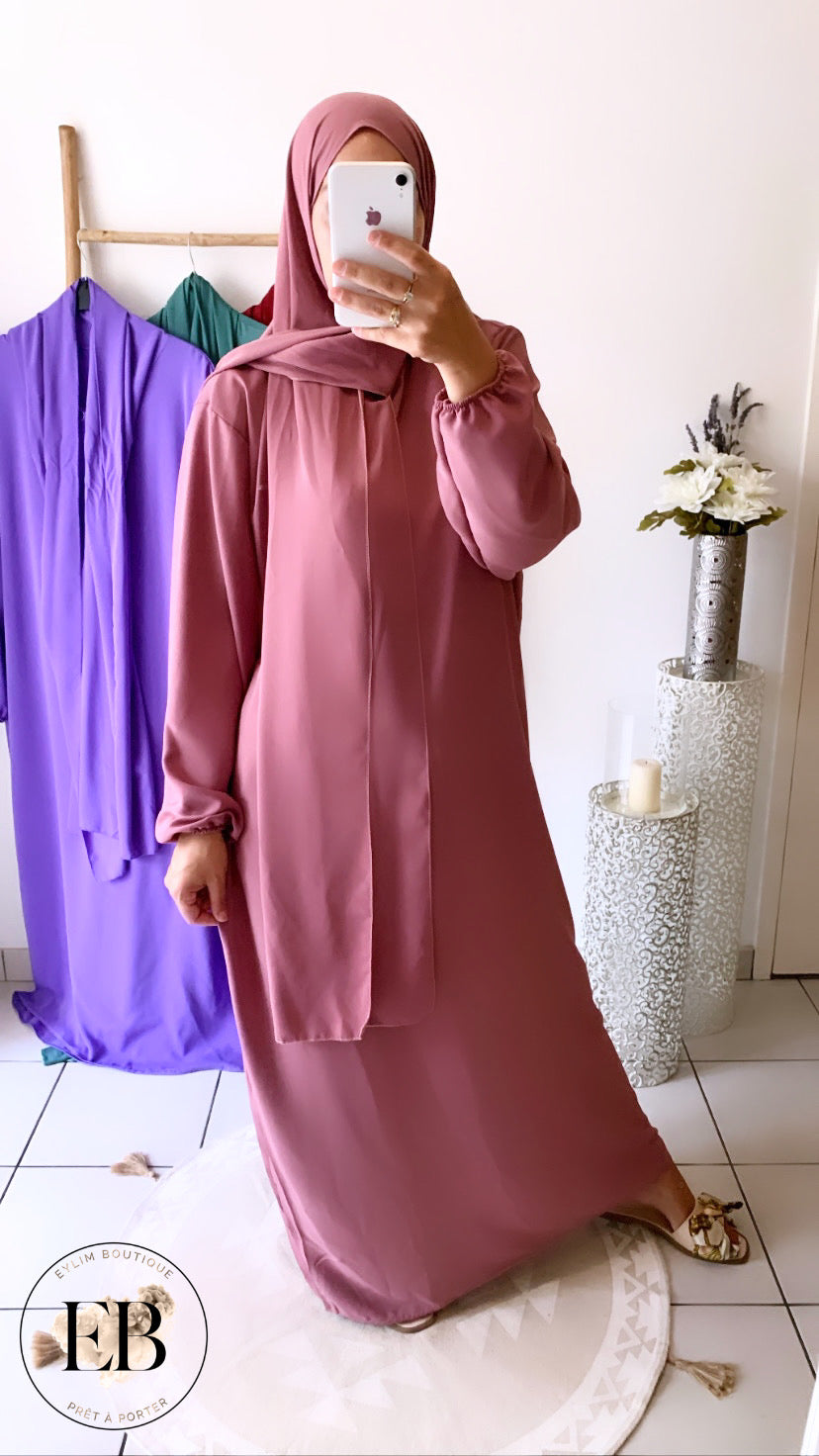 Abaya / Hijab intégré DOUNIA [ Rose ]