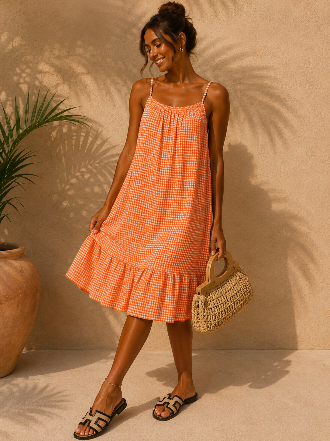 Robe vichy GAËLLE [ Orange ] Eylim Boutique