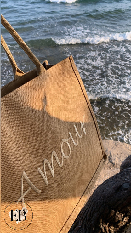 Sac fourre tout AMOUR [ Camel ] Eylim Boutique