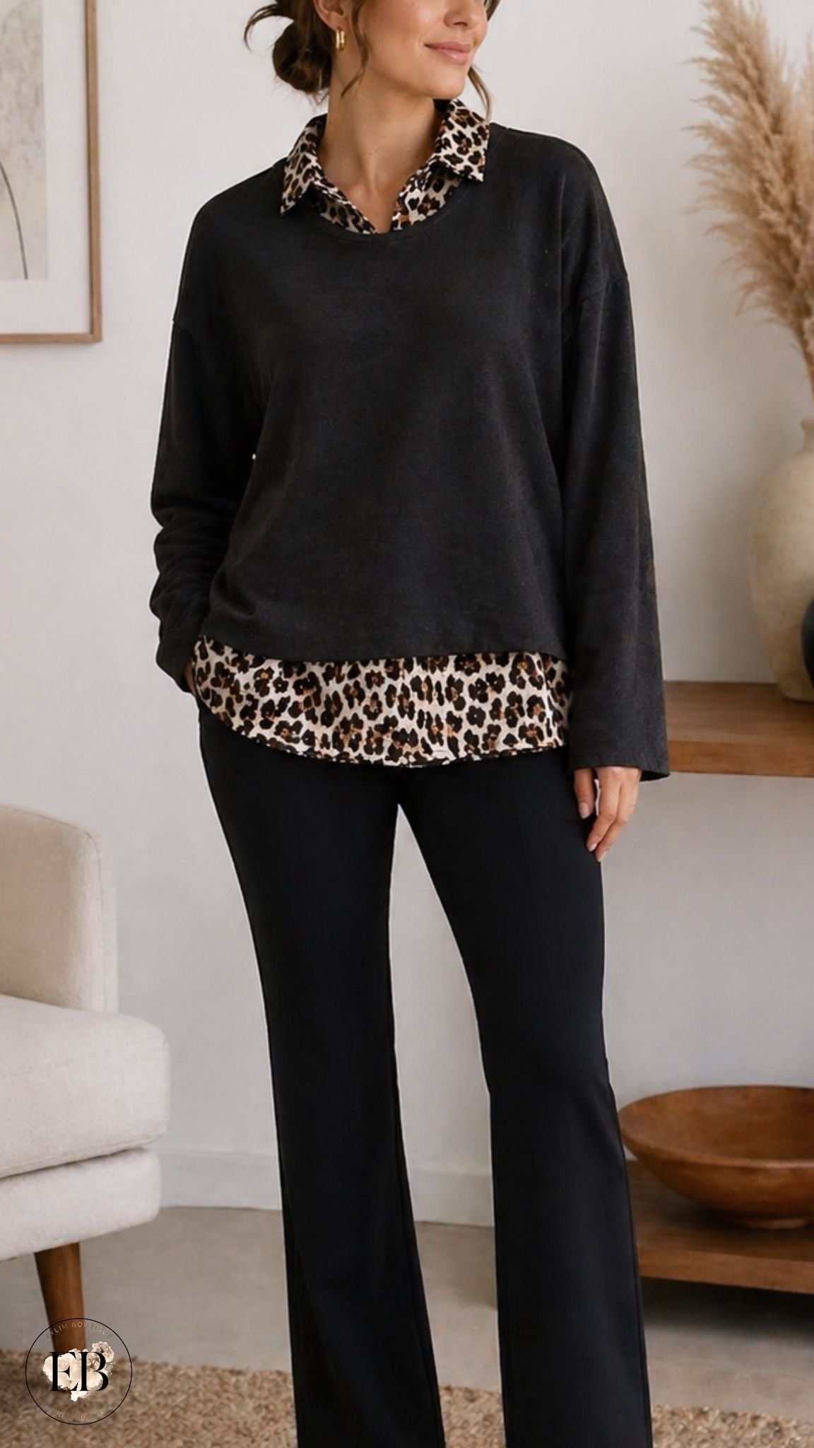 T-shirt / Chemisier LÉOPARD [ Noir ] Eylim Boutique
