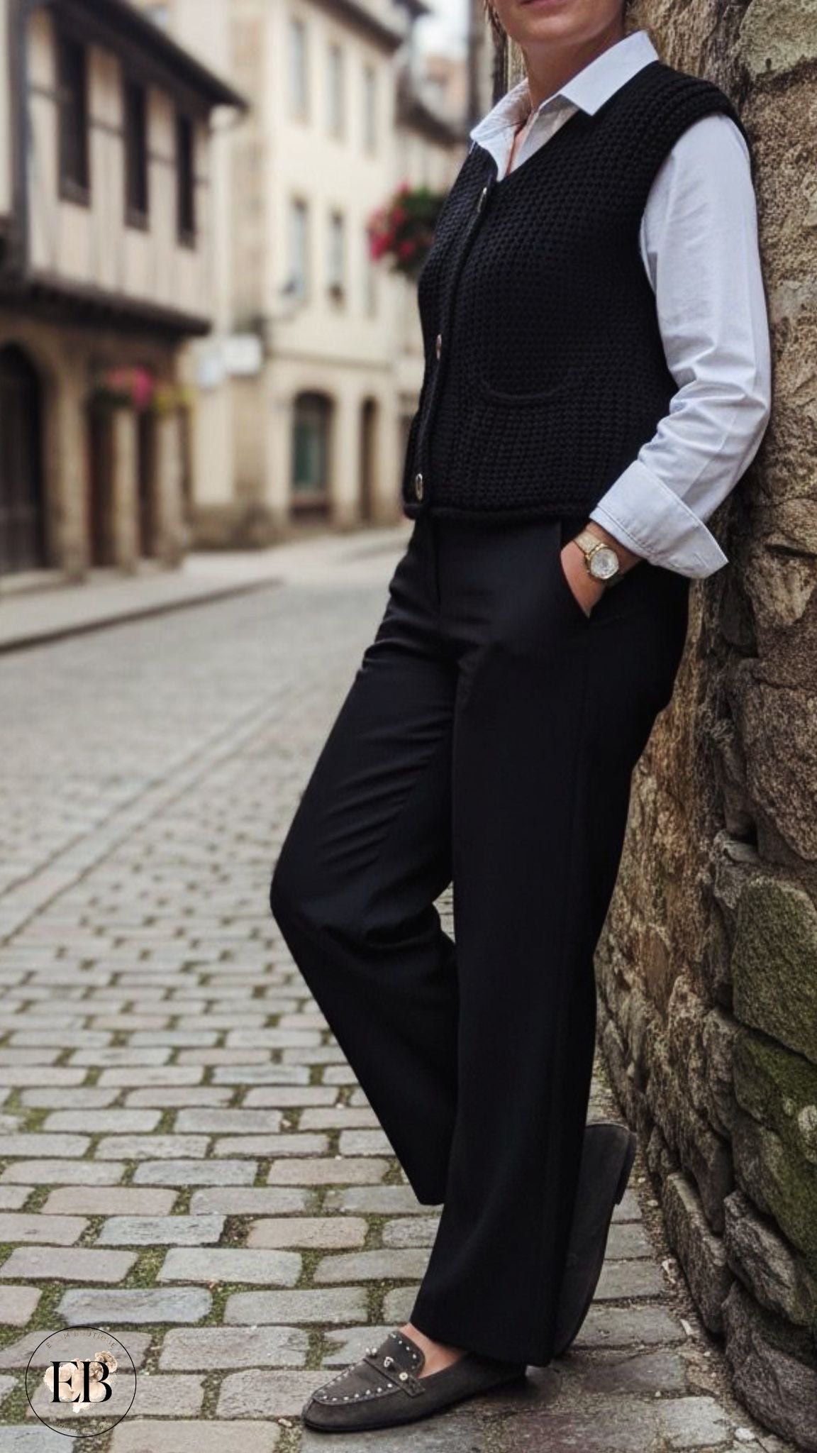 Gilet tricot sans manches [ Noir ] Eylim Boutique