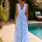 Robe longue col v [ Bleu ciel ] Eylim Boutique