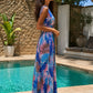 Robe longue col v LINA [ Rose / Bleu ] Eylim Boutique