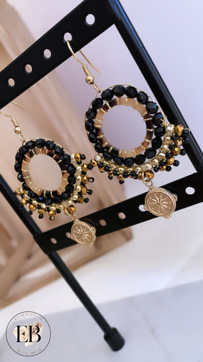 Boucles d’oreilles [ Noir & Doré ] Eylim Boutique
