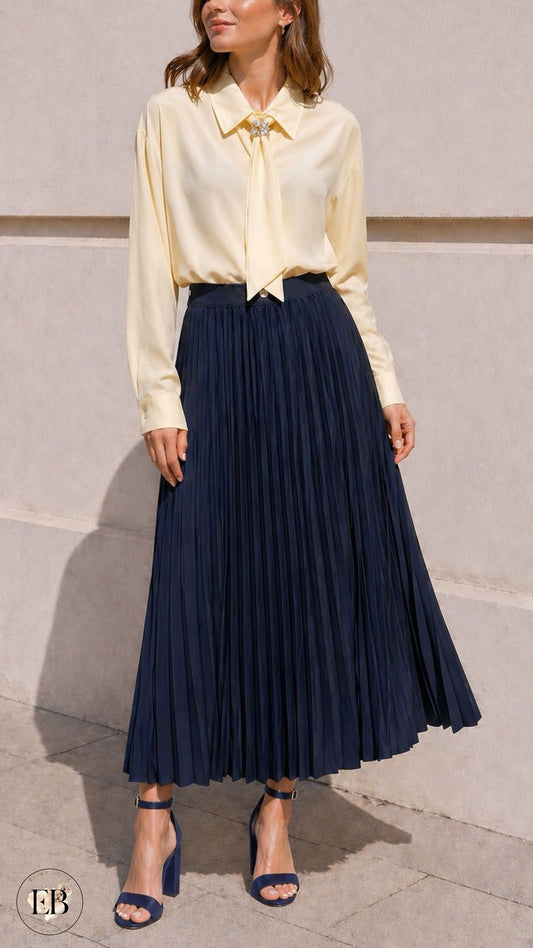 Jupe plissée AUDREY [ Bleu marine ] Eylim Boutique