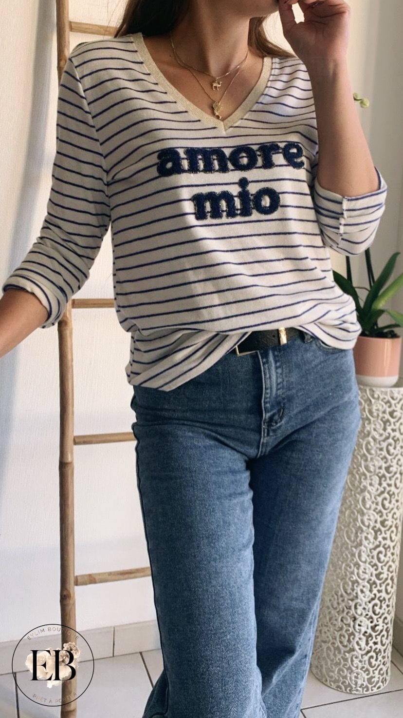 T-shirt AMORE MIO [ Bleu marine ]