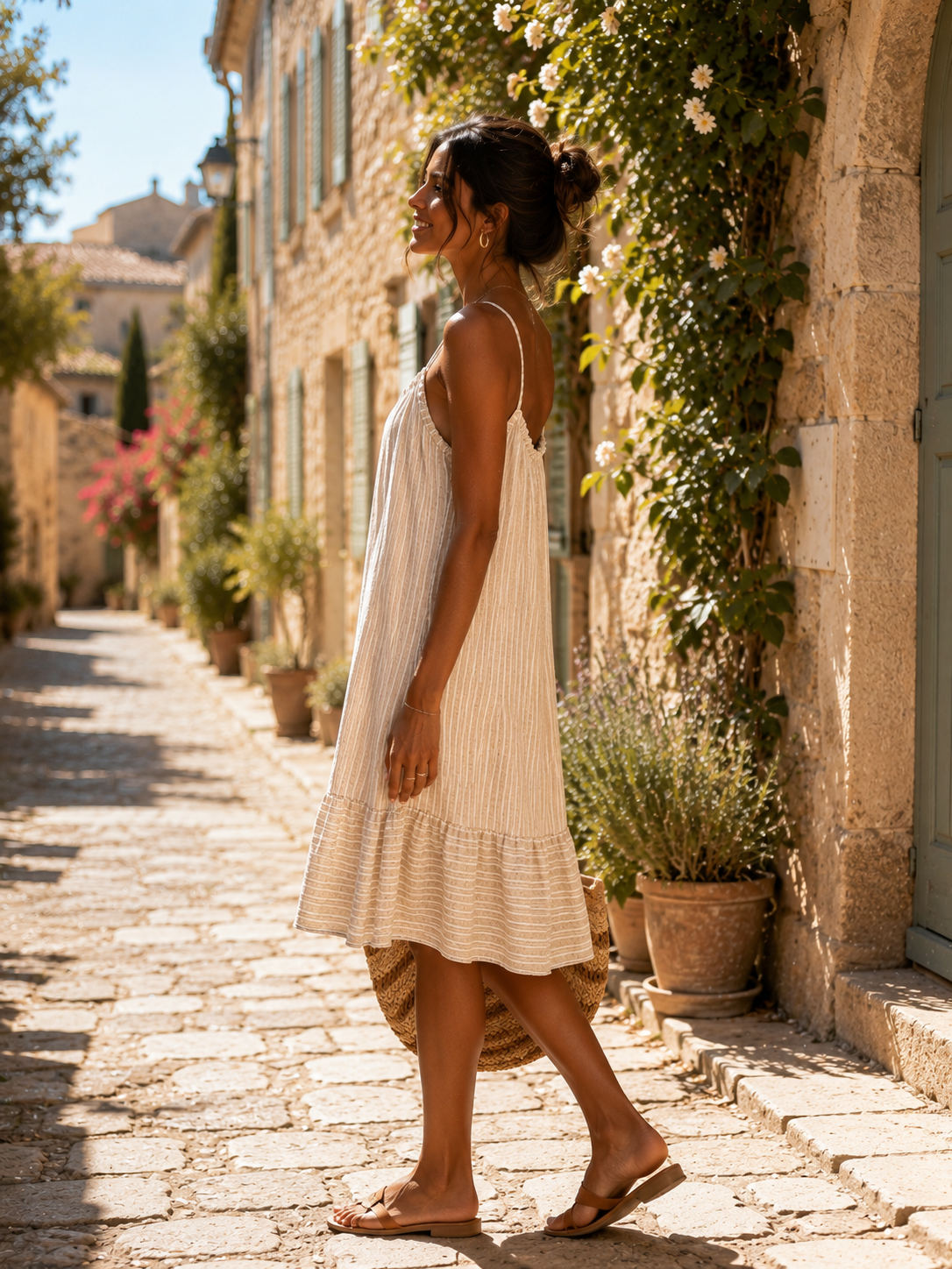 Robe rayée [ Beige ] Eylim Boutique