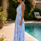 Robe longue col v [ Bleu ciel ] Eylim Boutique