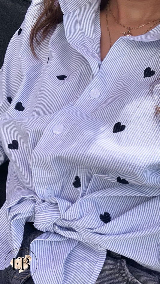 Chemise rayée COEUR [ Bleu ]