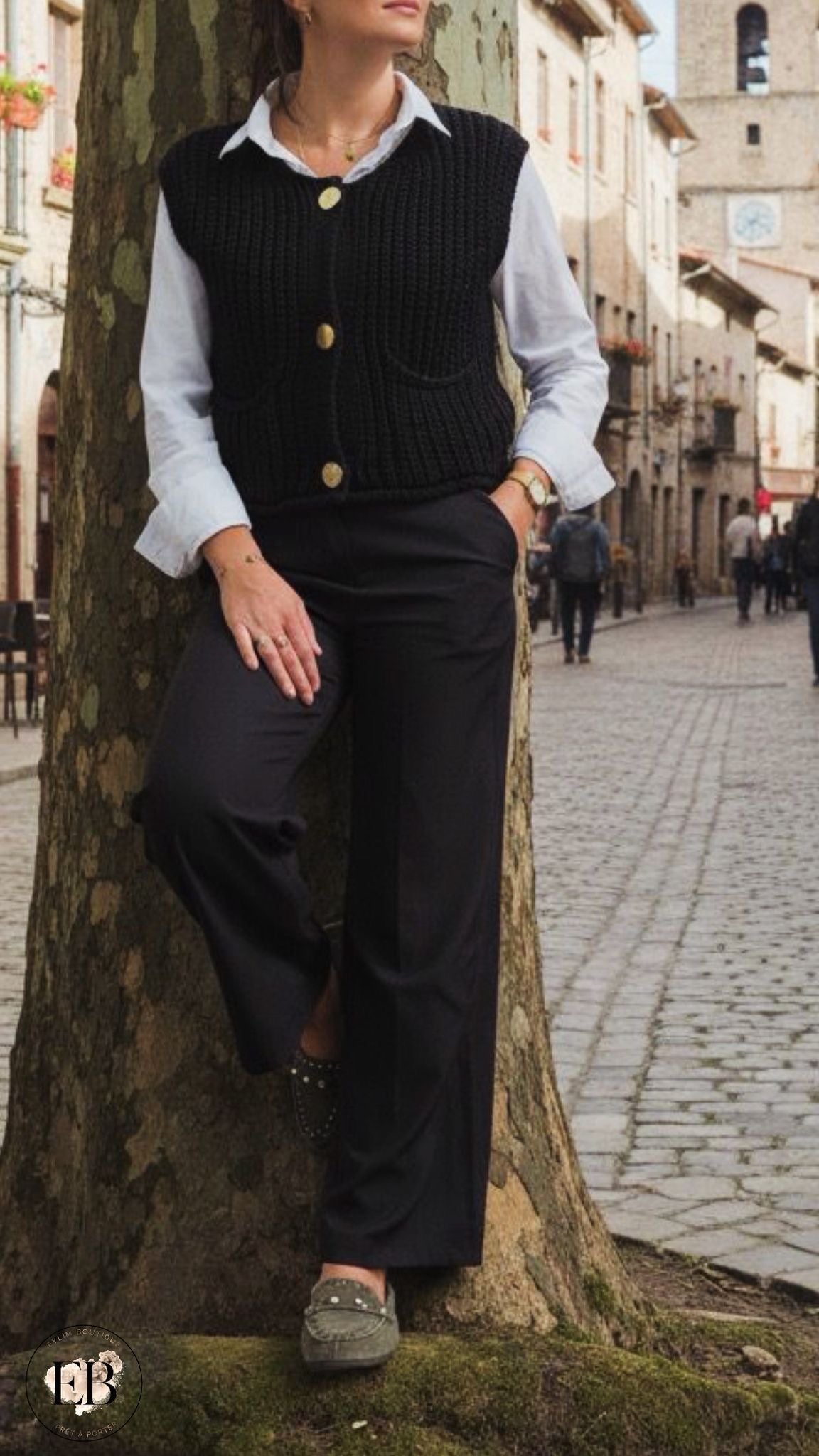 Gilet tricot sans manches [ Noir ] Eylim Boutique