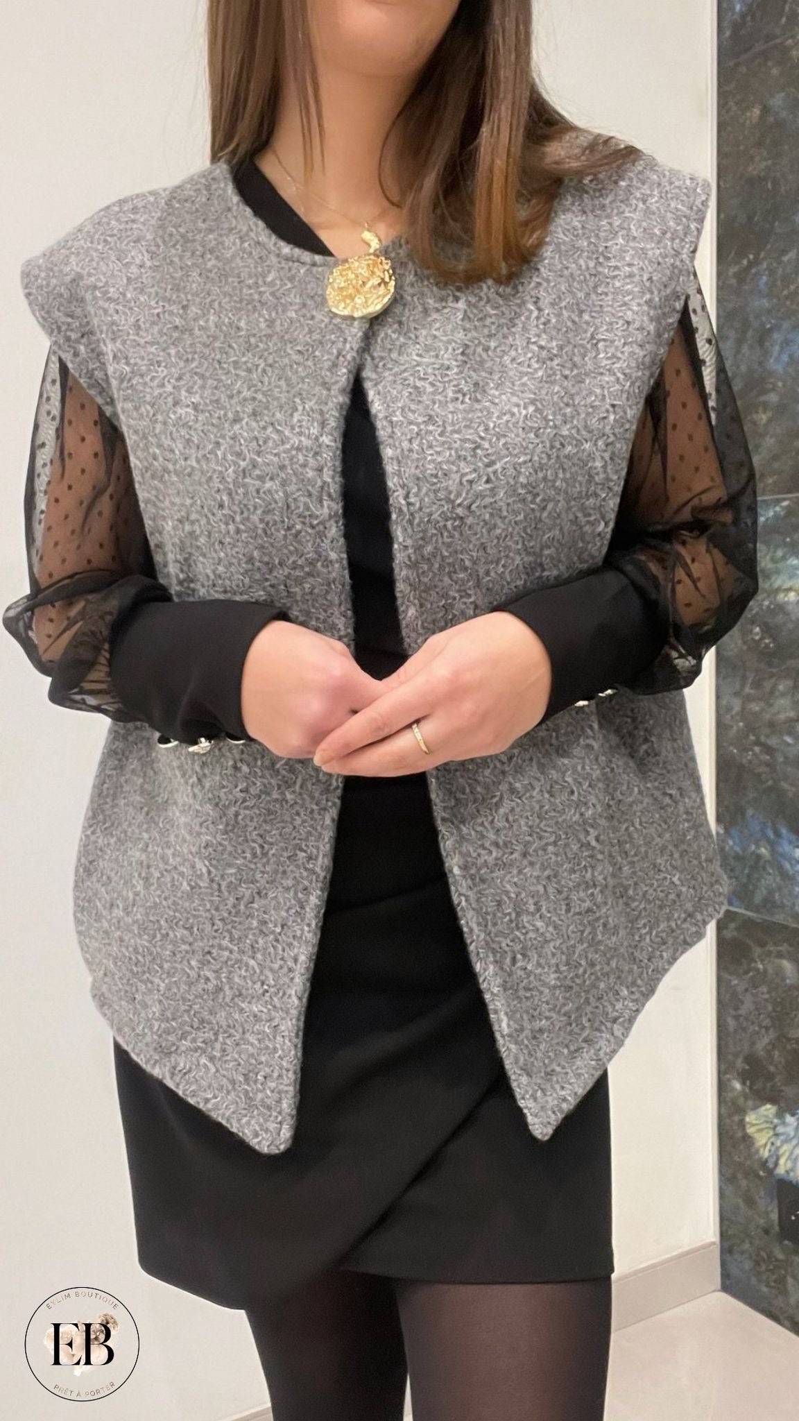 Gilet sans manches ADÈLE [ Gris ] Eylim Boutique