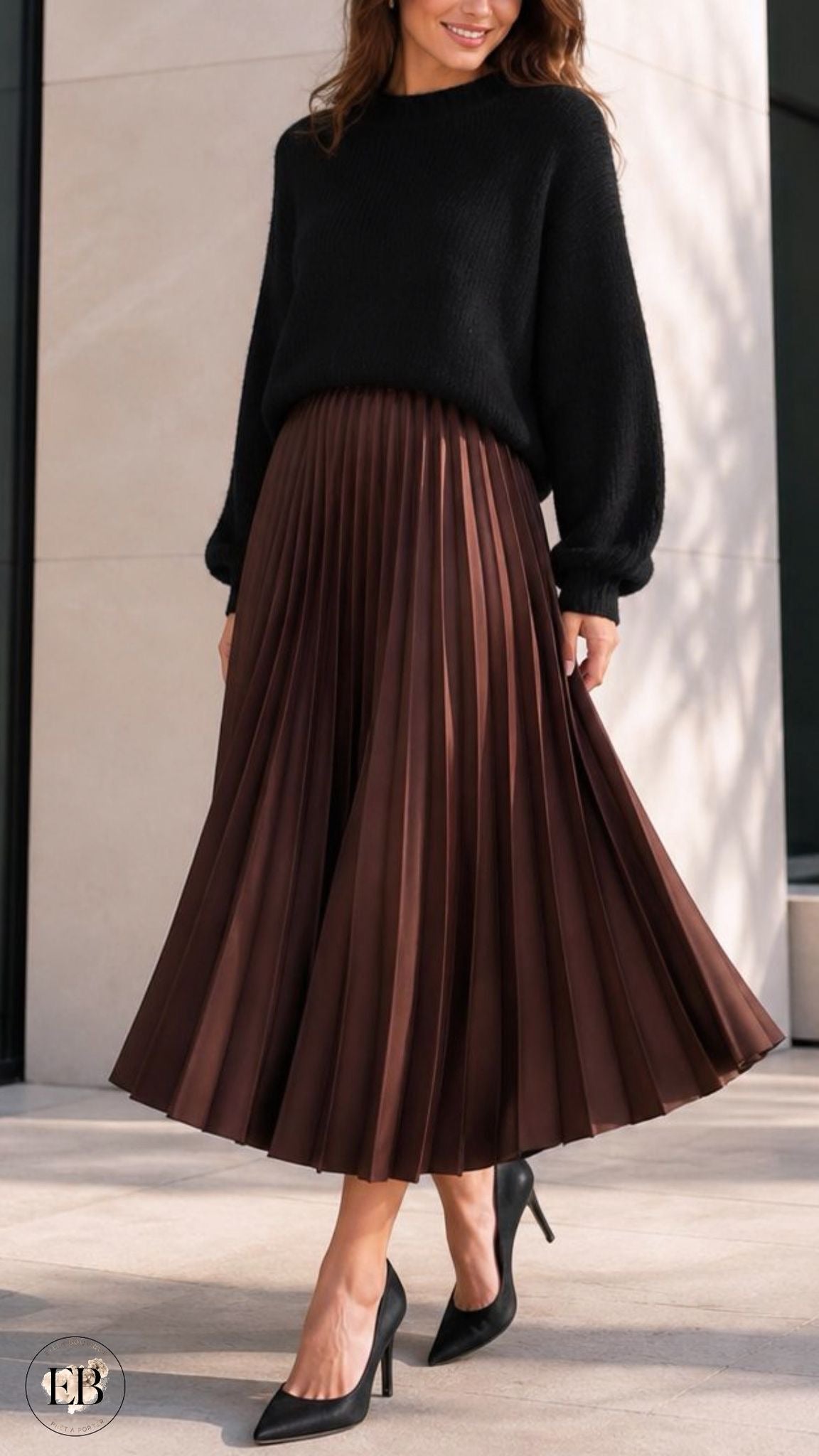 Jupe plissée AUDREY [ Marron ] Eylim Boutique