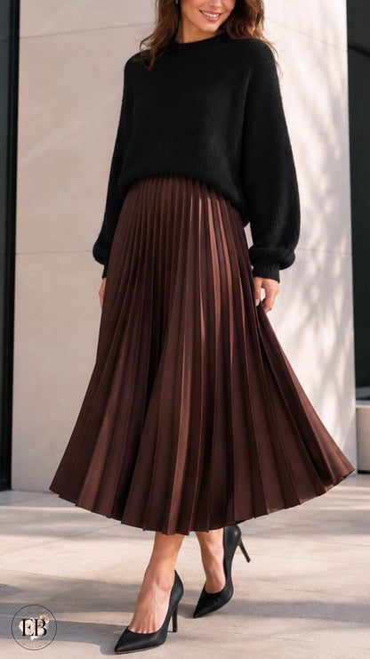 Jupe plissée AUDREY [ Marron ] Eylim Boutique