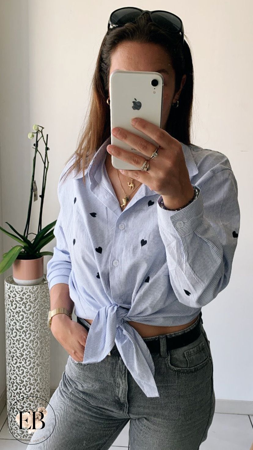 Chemise rayée COEUR [ Bleu ]