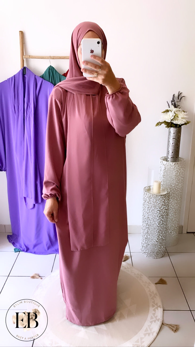 Abaya / Hijab intégré DOUNIA [ Rose ]