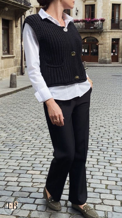Gilet tricot sans manches [ Noir ] Eylim Boutique