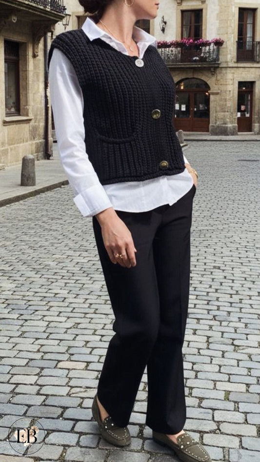 Gilet tricot sans manches [ Noir ]
