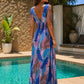 Robe longue col v LINA [ Rose / Bleu ] Eylim Boutique