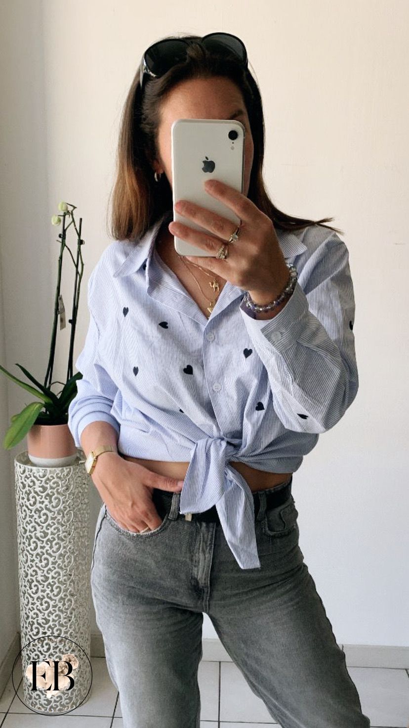 Chemise rayée COEUR [ Bleu ]