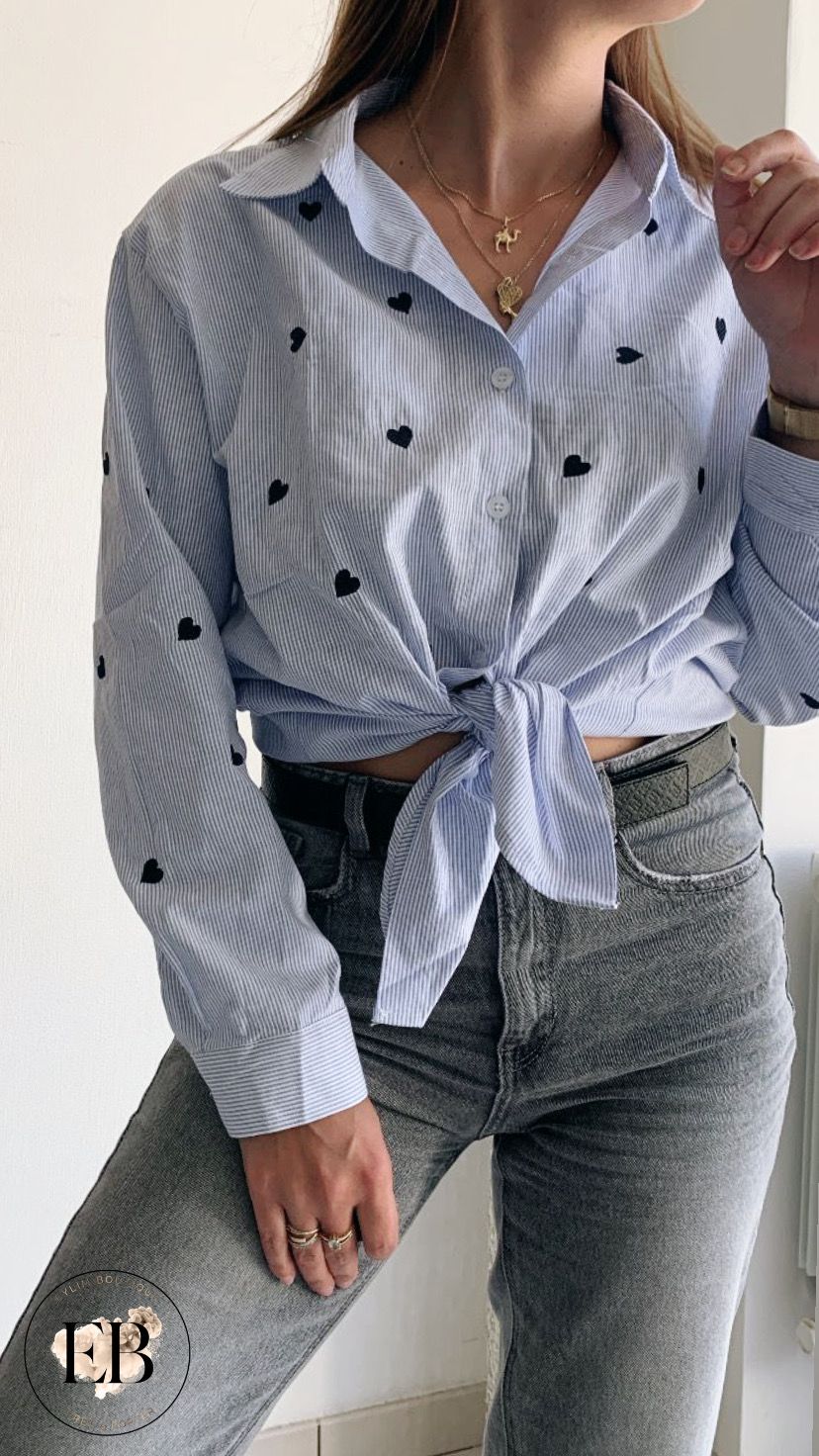 Chemise rayée COEUR [ Bleu ]