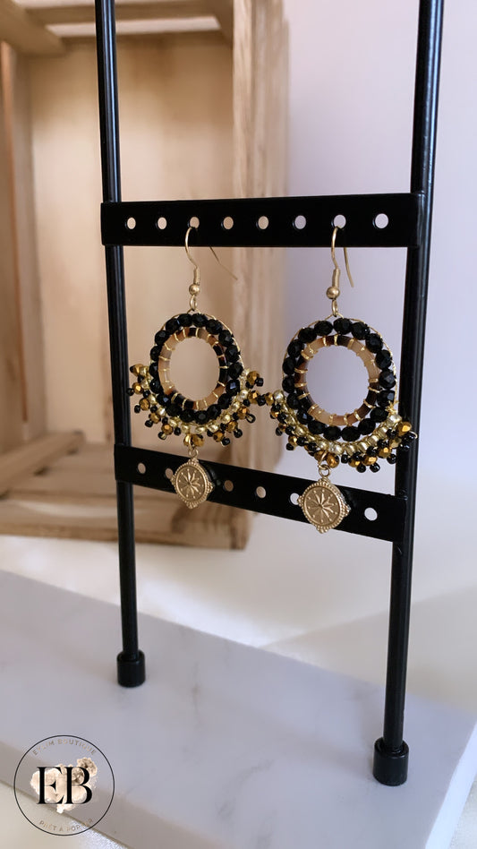 Boucles d’oreilles [ Noir & Doré ]