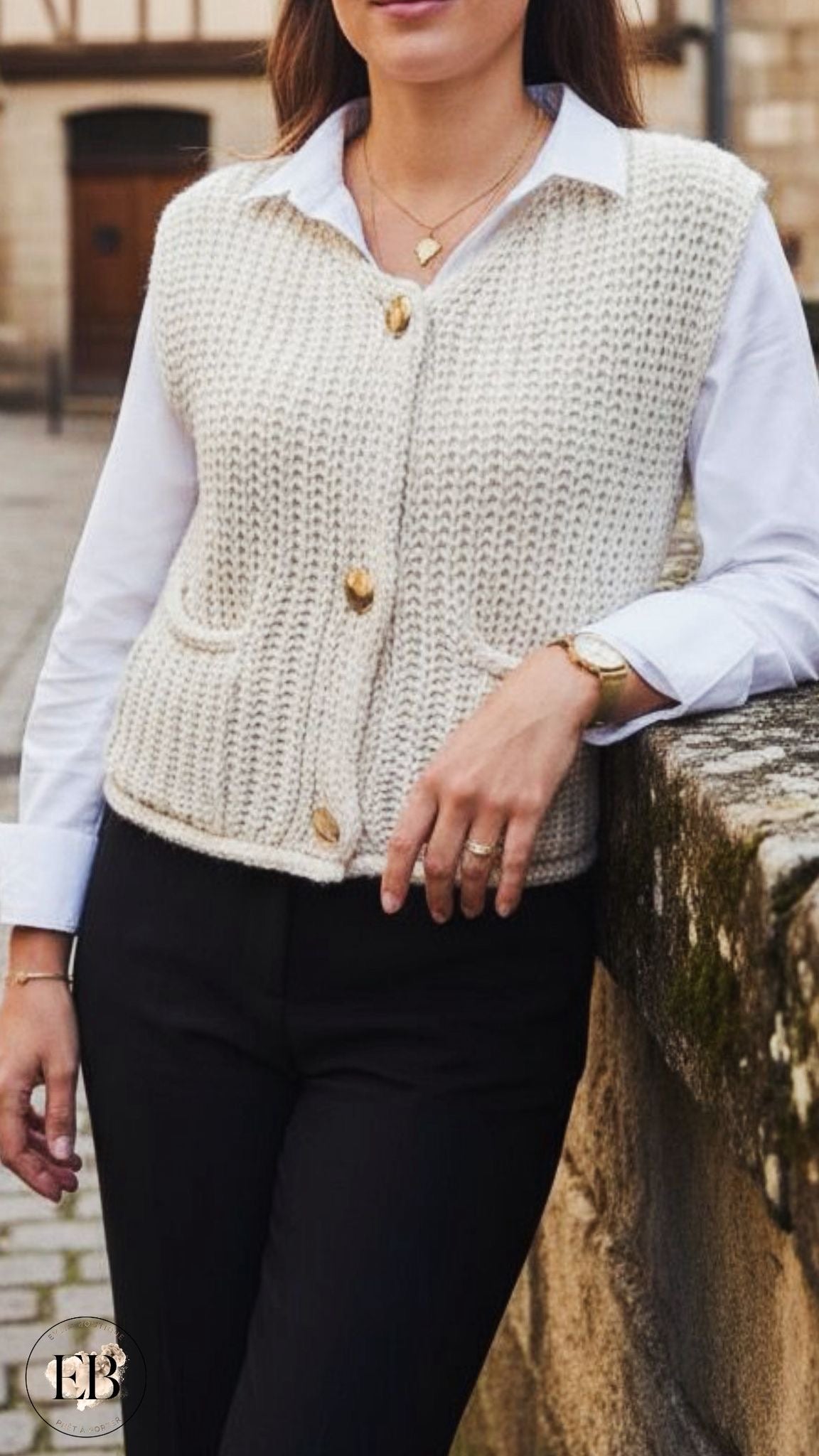 Gilet tricot sans manches [ Beige ] Eylim Boutique