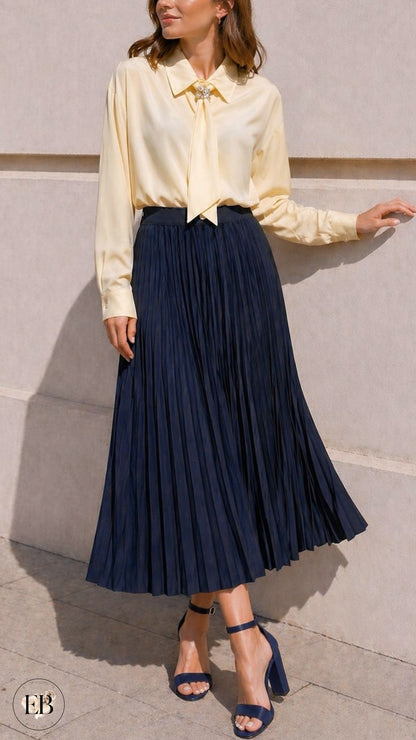 Jupe plissée AUDREY [ Bleu marine ] Eylim Boutique