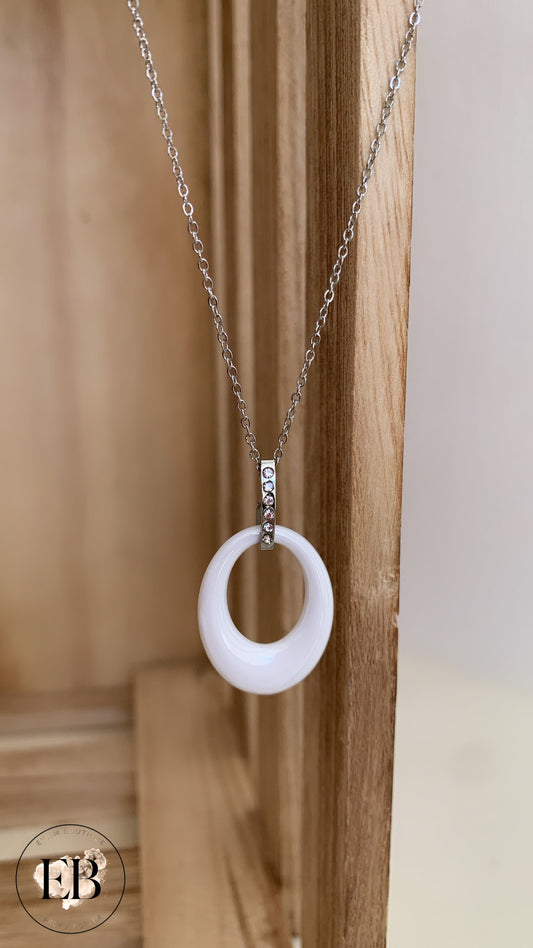 Collier LUNA [ Argenté / Blanc ]