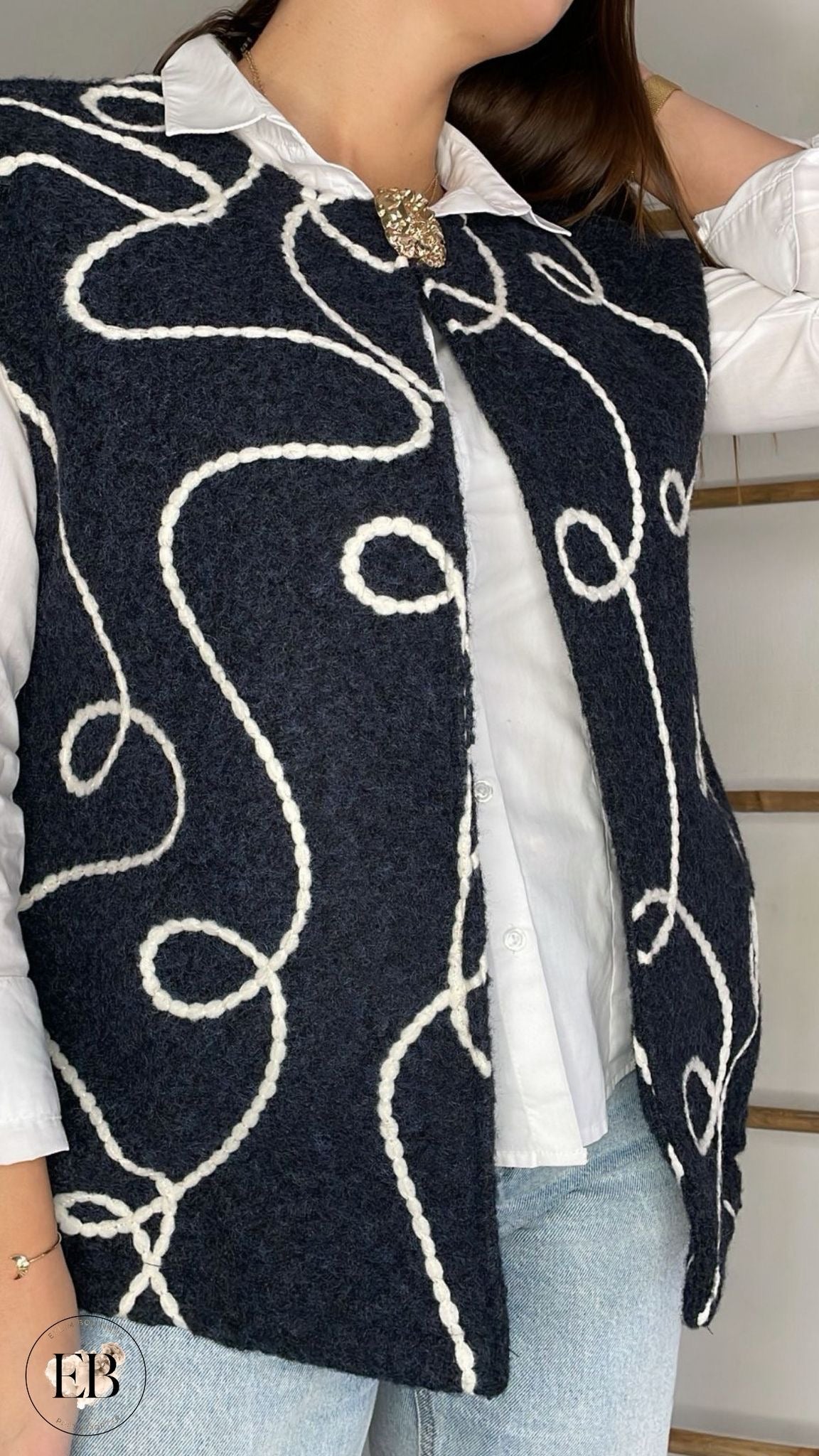 Gilet sans manches ADÈLE [ Bleu marine ] - Eylim Boutique
