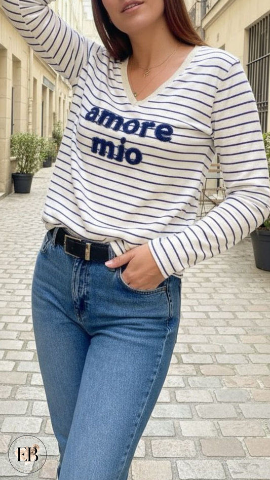 T-shirt AMORE MIO [ Bleu roi ]