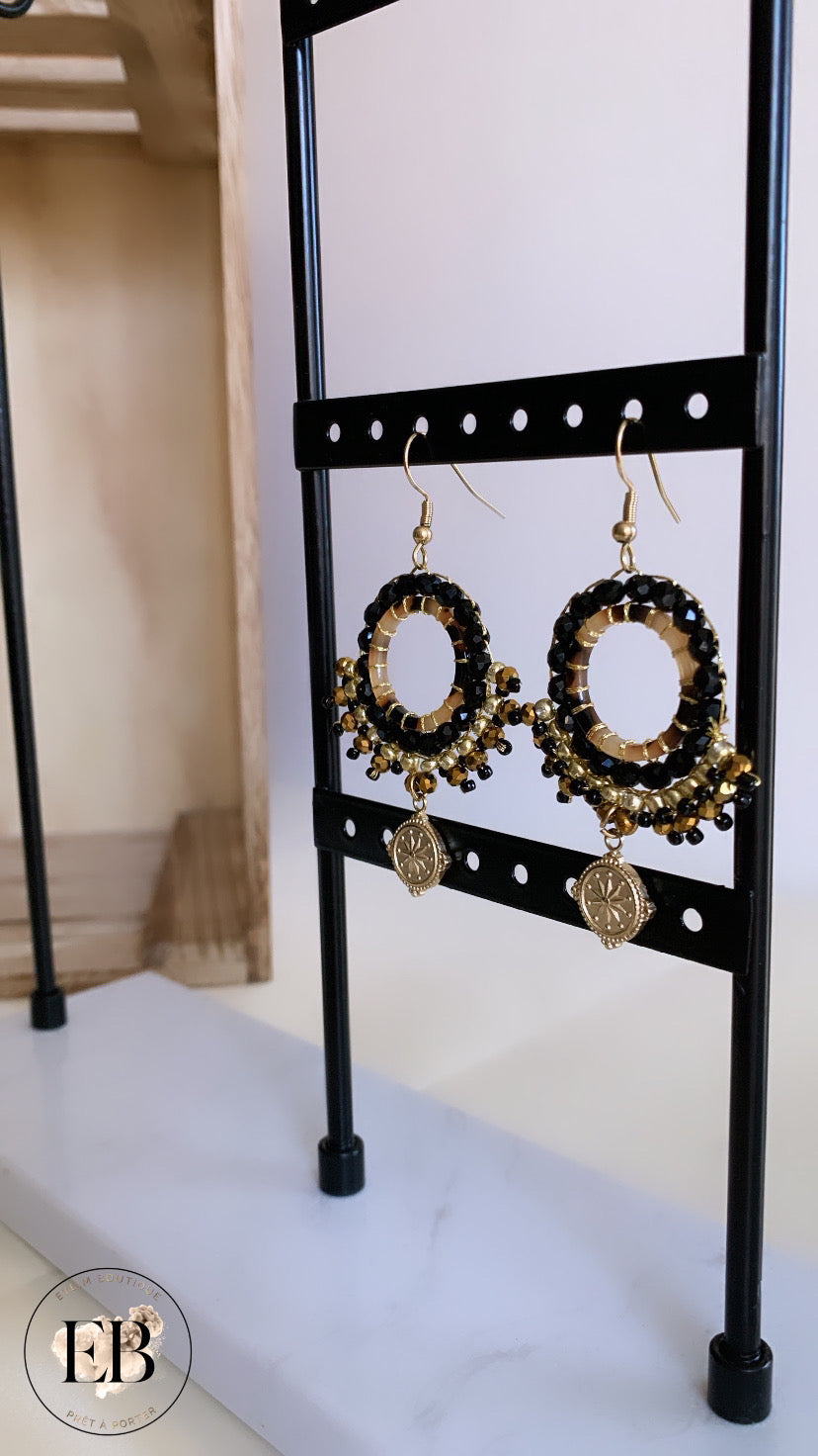 Boucles d’oreilles [ Noir & Doré ]