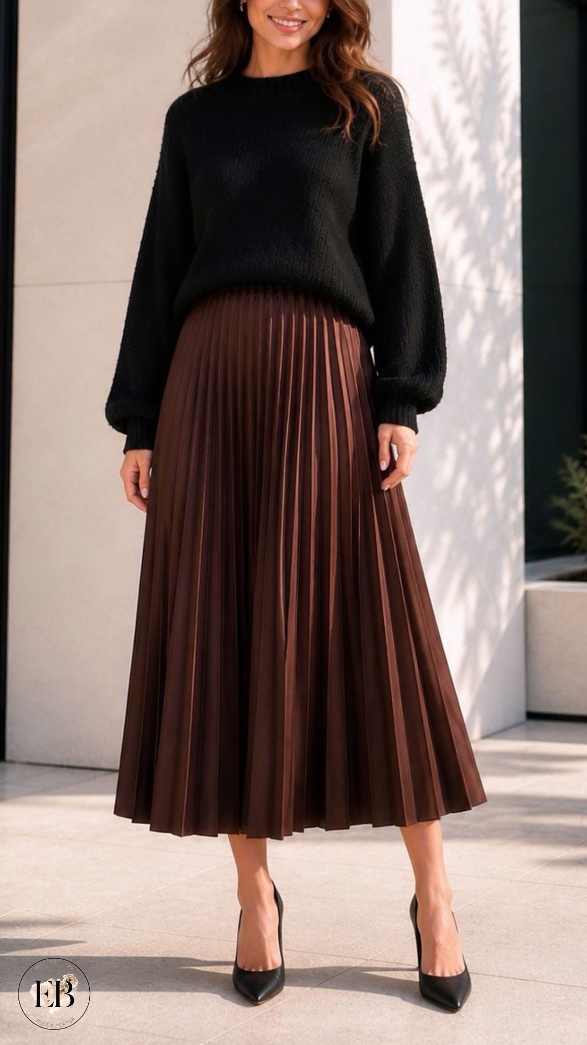 Jupe plissée AUDREY [ Marron ] Eylim Boutique
