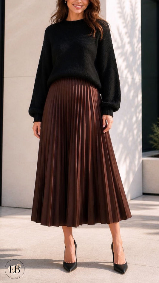 Jupe plissée AUDREY [ Marron ] Eylim Boutique