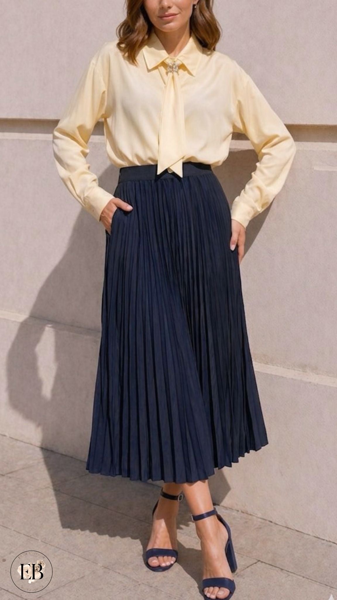 Jupe plissée AUDREY [ Bleu marine ] Eylim Boutique