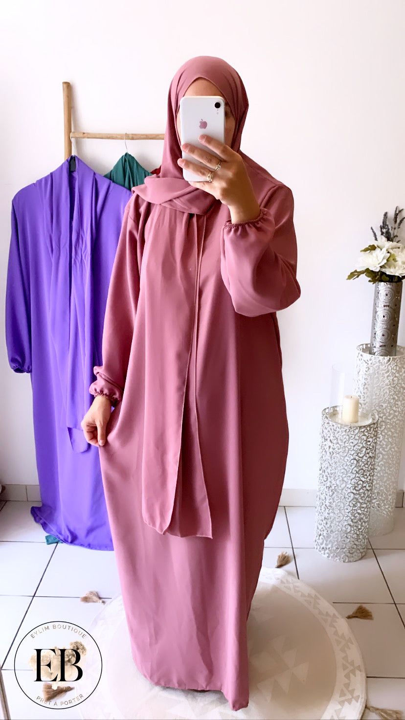 Abaya / Hijab intégré DOUNIA [ Rose ]