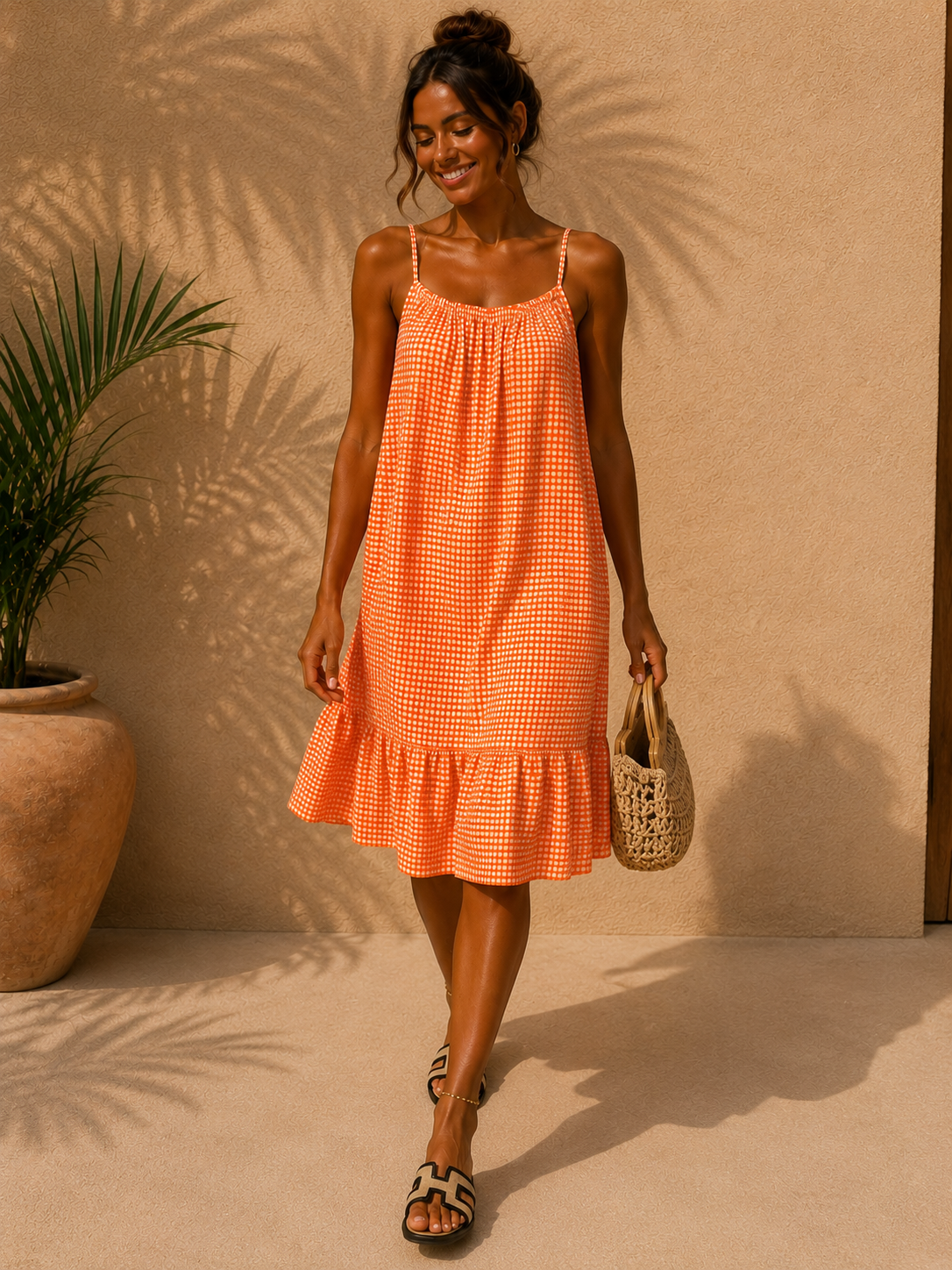 Robe vichy GAËLLE [ Orange ] Eylim Boutique
