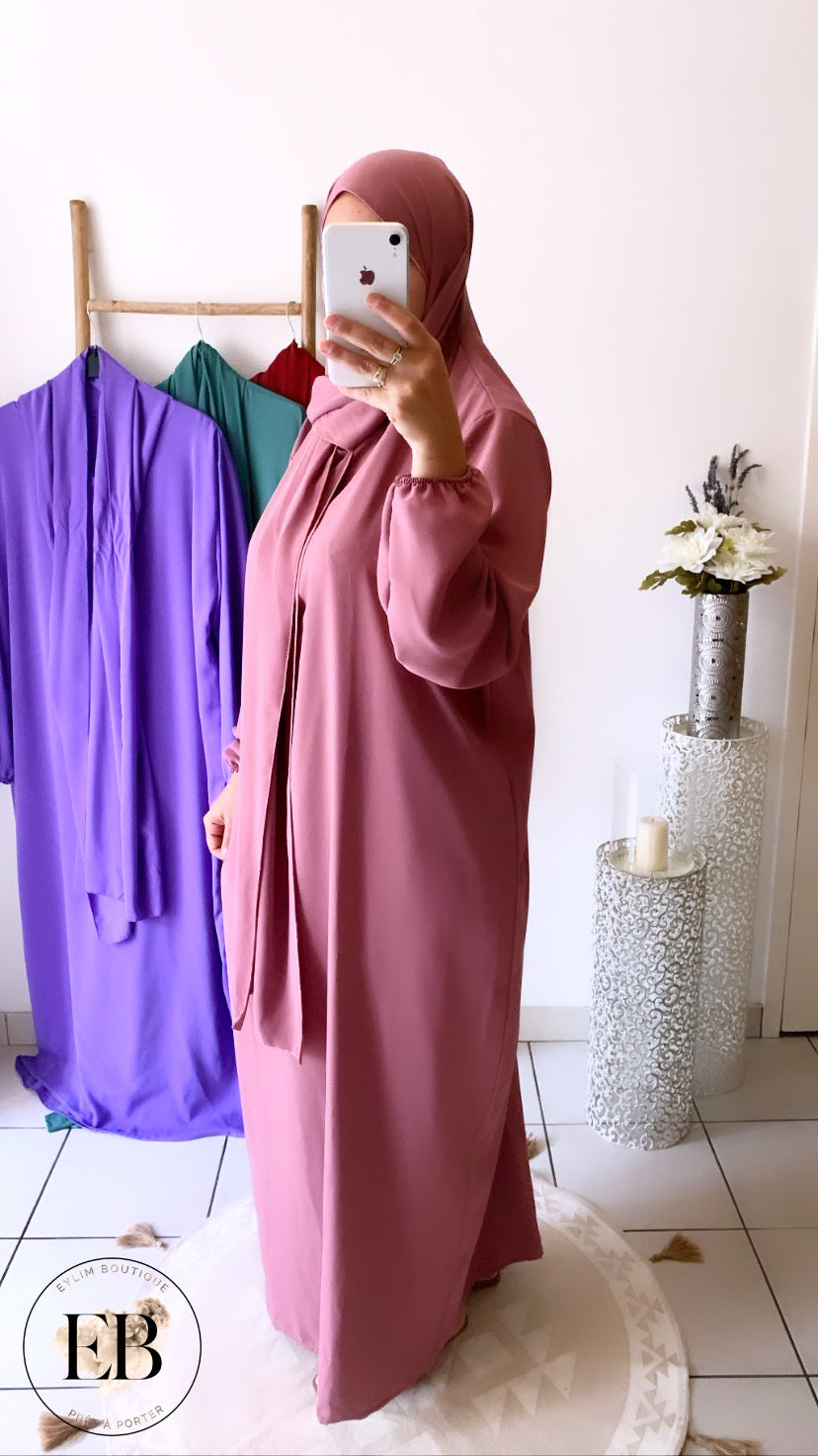 Abaya / Hijab intégré DOUNIA [ Rose ]