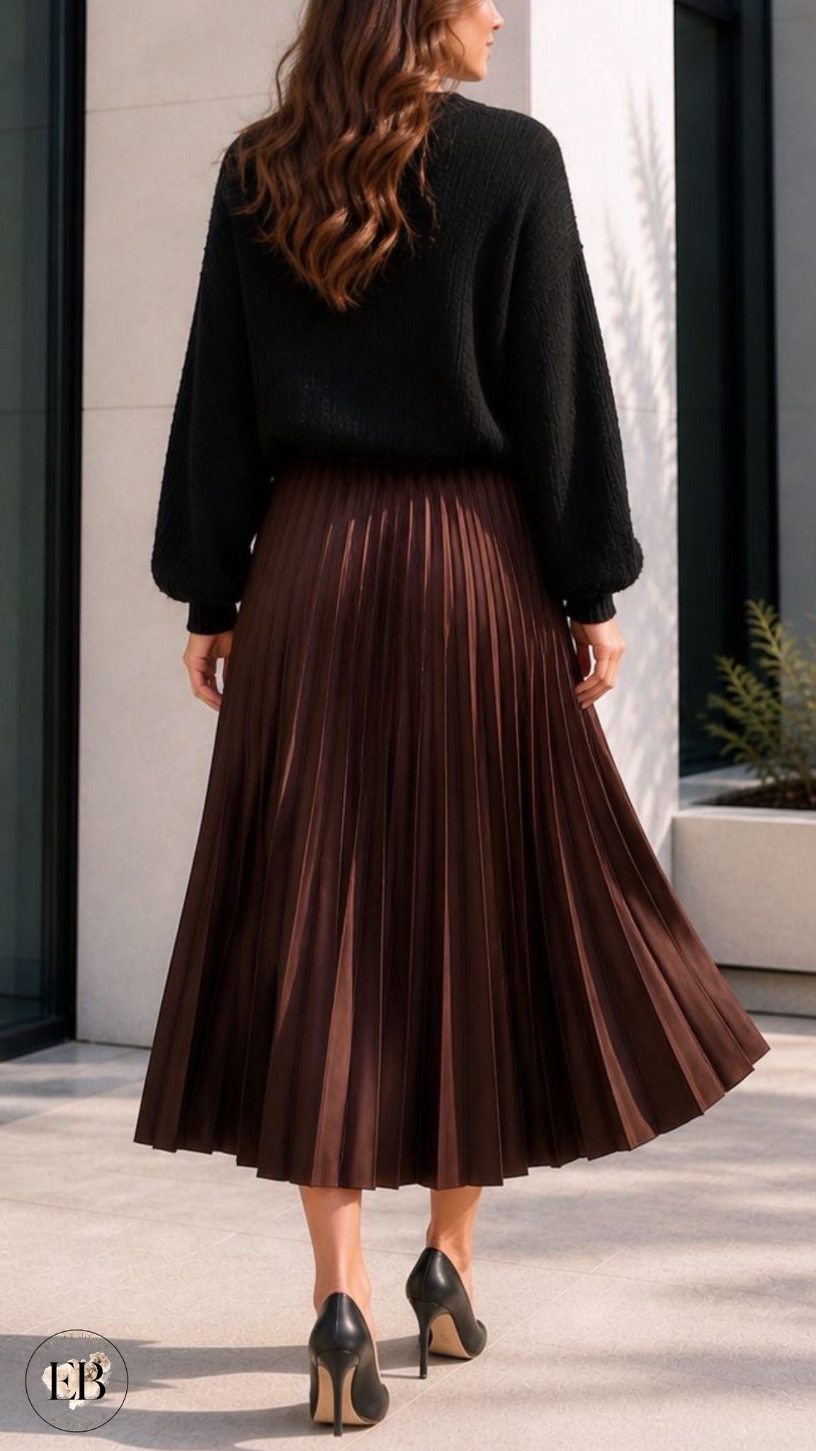 Jupe plissée AUDREY [ Marron ] Eylim Boutique