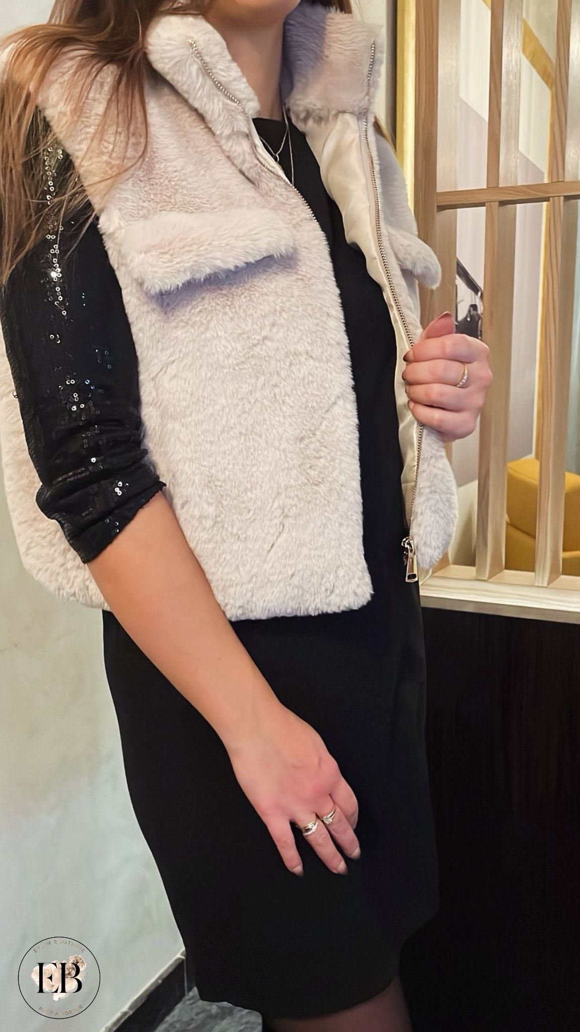 Gilet sans manches fourrure [ Beige ] Eylim Boutique