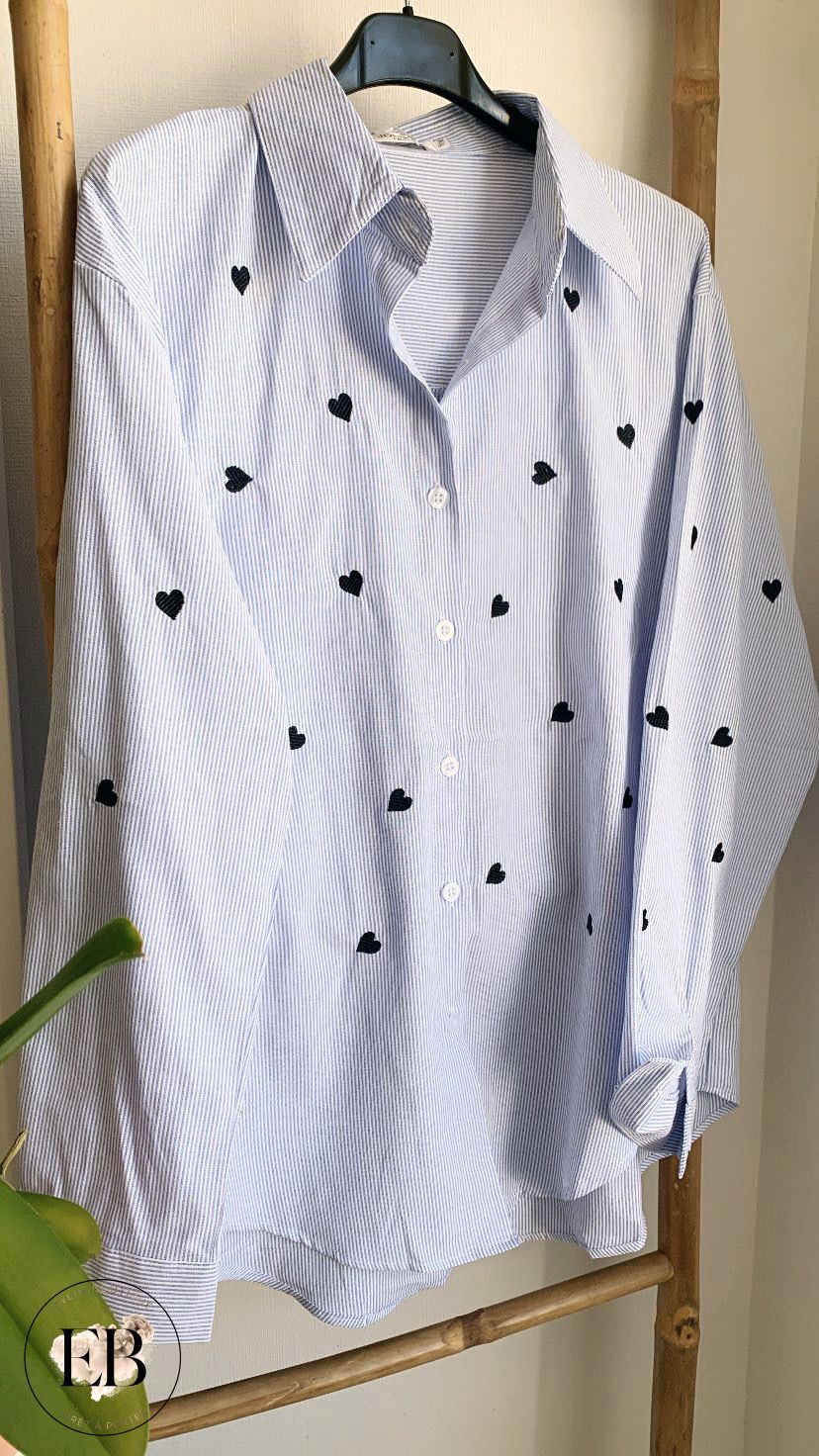 Chemise rayée COEUR [ Bleu ]