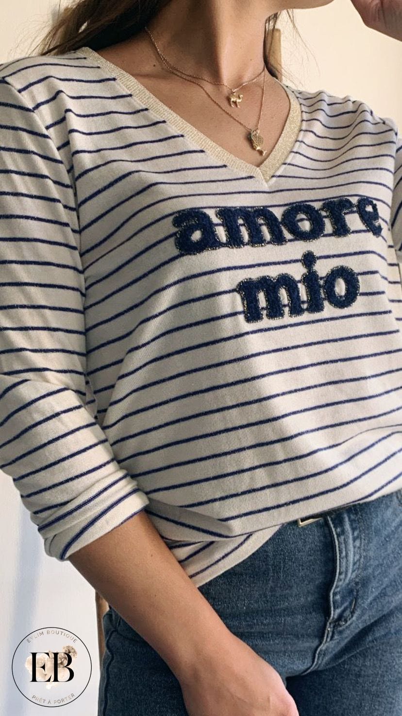 T-shirt AMORE MIO [ Bleu marine ]