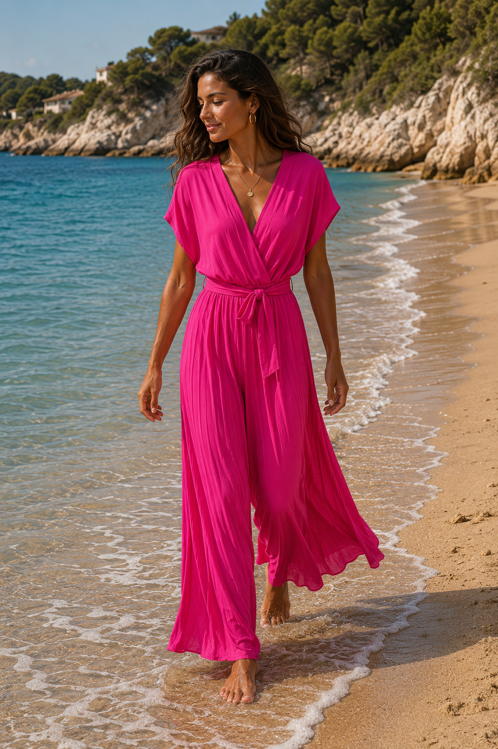 Combi pantalon fluide plissée AMANDINE [ Rose fushia ] Eylim Boutique