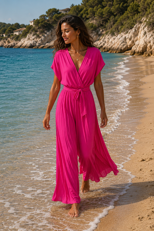 Combi pantalon fluide plissée AMANDINE [ Rose fushia ] Eylim Boutique