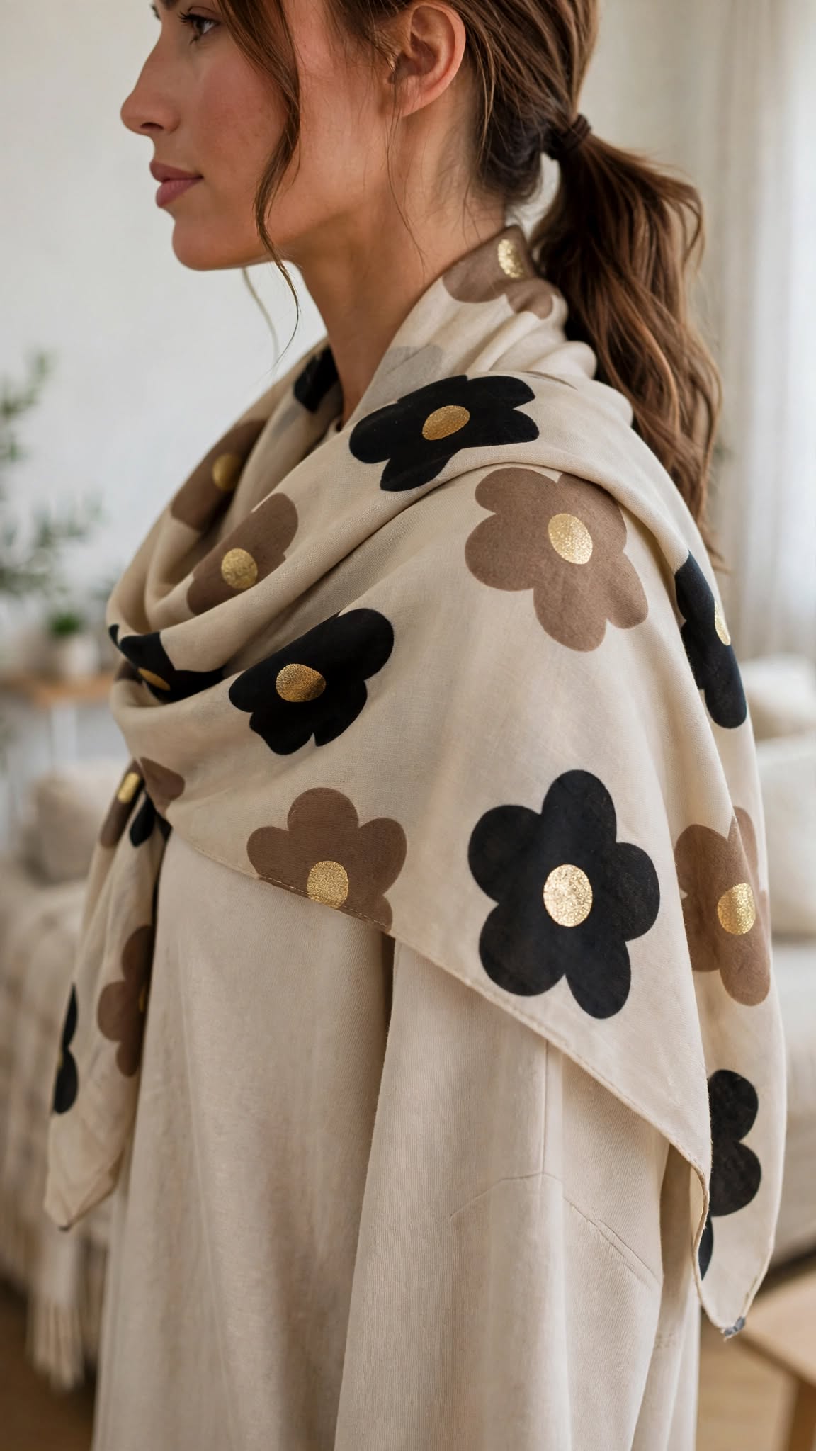 Foulard FLORA [ Beige ] Eylim Boutique