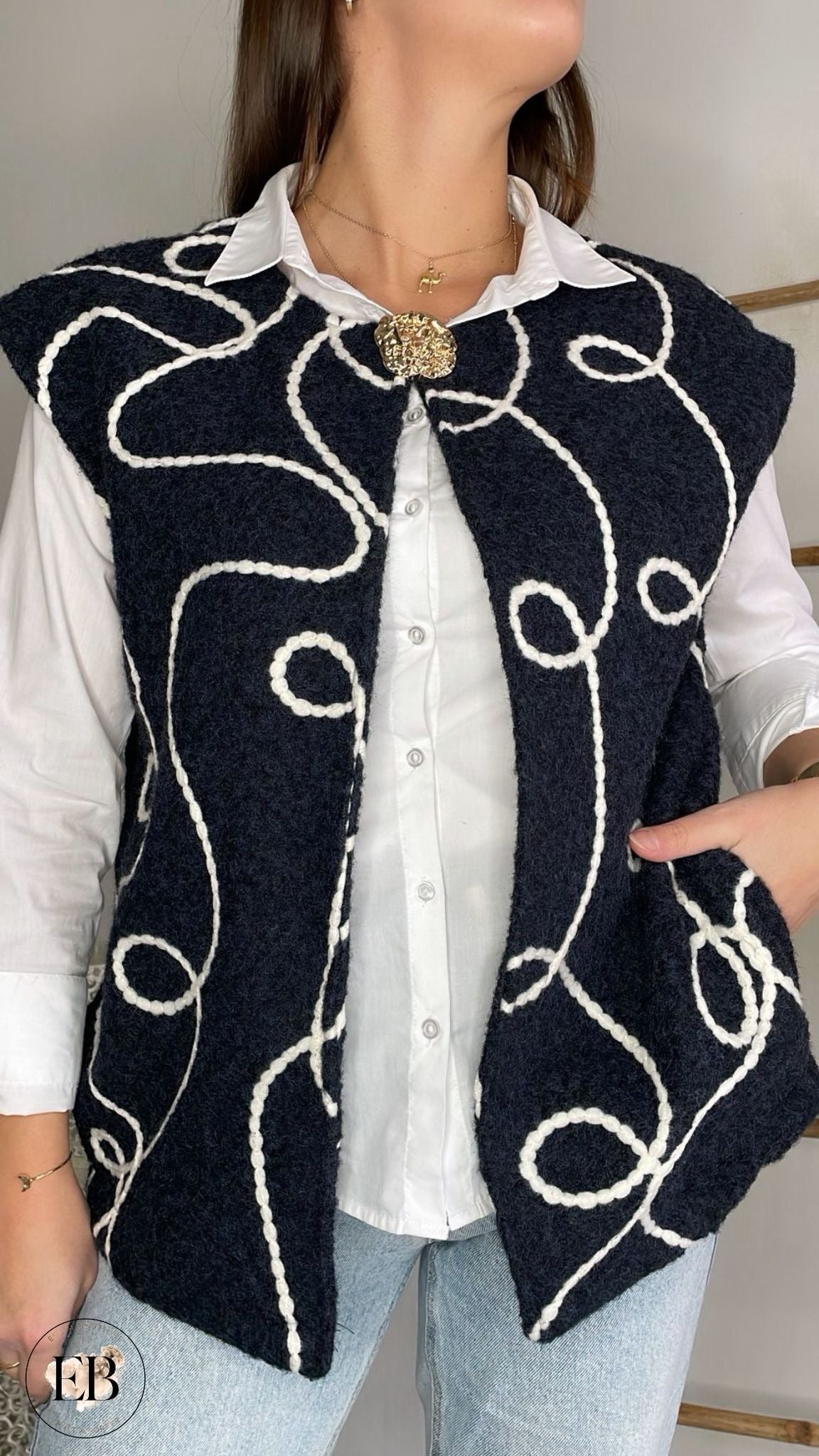 Gilet sans manches ADÈLE [ Bleu marine ] - Eylim Boutique